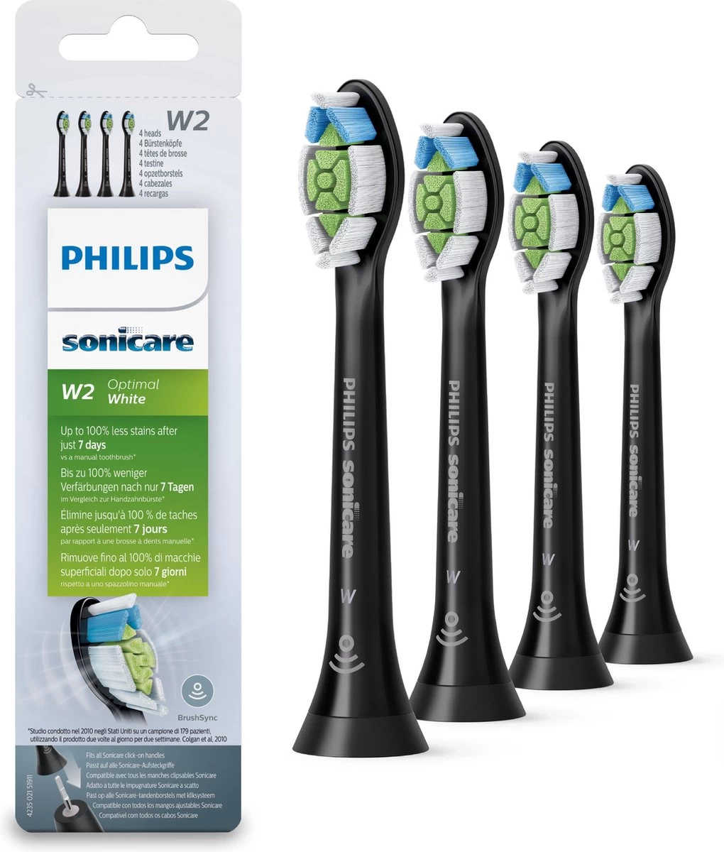 Philips Sonicare W2 Optimal White HX6064/11 - Opzetborstels - 4 Stuks - Zwart 3 Philips Sonicare W2 Optimal White HX6064/11 - Opzetborstels - 4 Stuks - Zwart