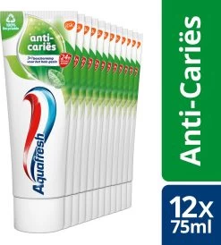 Aquafresh Anti Cariës Tandpasta Voor Gezonde Tanden, Voordeelverpakking 12- Pack, Recyclebare Plastic Tube En Dop