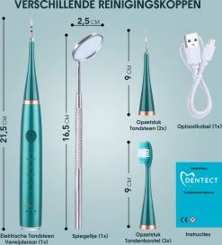 Merkloos Tandsteen Verwijderaar Elektrisch Dentect – Tandenborstel Opzetstukken - Tandarts Spiegel - 5 Standen - Groen -Mondverzorging 1086x1200 5