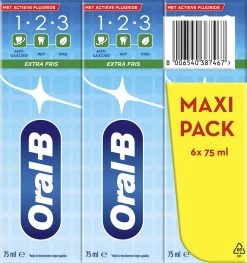 Oral B Oral-B 1.2.3 Mint Frisse - Tandpasta - 6 X75 Ml -Mondverzorging 1125x1200