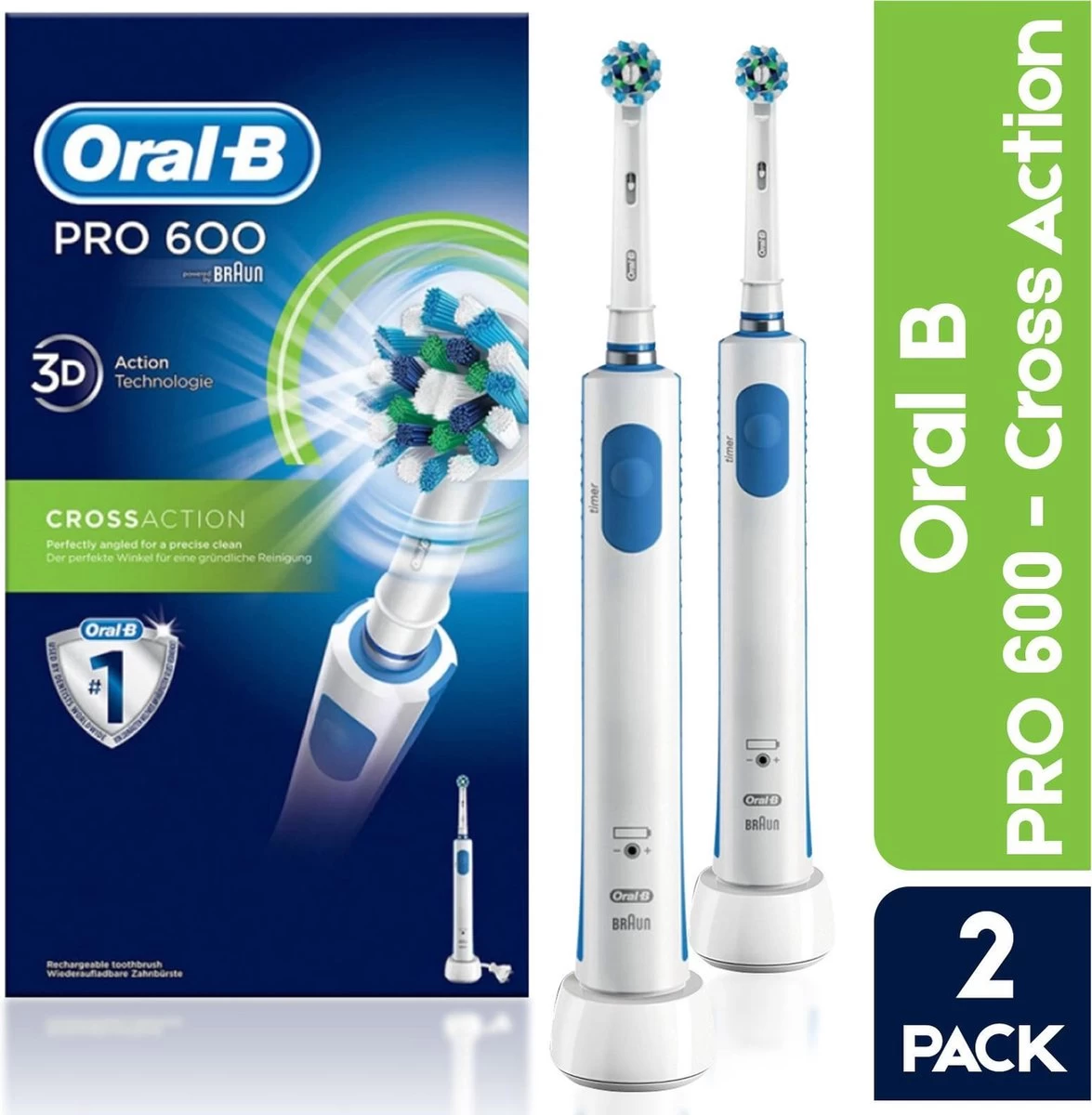 Duopack Oral B 600 Cross Action Elektrische Tandenborstel - 2 Stuks Voordeelverpakking 3 Duopack Oral B 600 Cross Action Elektrische Tandenborstel - 2 Stuks Voordeelverpakking