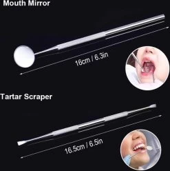 Compleet Tandarts Setje –4 Stuks Tandsteenhaakje – Tandartshaakje - Mondspiegel – Tandarts Gereedschap – Mondverzorging – Stainless Steel -Mondverzorging 1195x1200 3