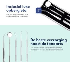 Tandarts Setje - Professioneel - Tandsteen Verwijderaar – Mondspiegel – Tandartshaakje – Tandsteenhaakje - Gebitsverzorging – Inclusief Luxe Etui - 6-delig - RVS -Mondverzorging 1200x1057