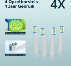 Bintoi® ISonic Pro Series D700 - Elektrische Tandenborstel - Ultra Whitening - 1 Handvat En 4 Opzetborstels - Oplaadbaar - Veilig Voor Douche - Gratis Reisetui - Wit -Mondverzorging 1200x1108