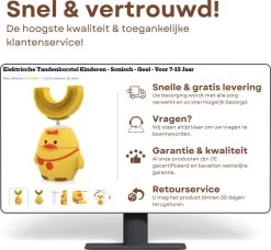 Merkloos Elektrische Sonische Tandenborstel Voor Kinderen Tussen 2 T/m 6 Jaar Met Timer - Elektrische Kindertandenborstel - 360º Graden - 6 Poetsmodus - IPX7 Waterbestendig - Geel -Mondverzorging 1200x1110