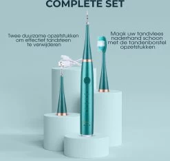 Merkloos Tandsteen Verwijderaar Elektrisch Dentect – Tandenborstel Opzetstukken - Tandarts Spiegel - 5 Standen - Groen -Mondverzorging 1200x1139 2