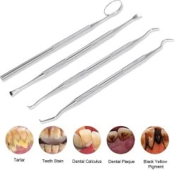 Compleet Tandarts Setje –4 Stuks Tandsteenhaakje – Tandartshaakje - Mondspiegel – Tandarts Gereedschap – Mondverzorging – Stainless Steel -Mondverzorging 1200x1166 3