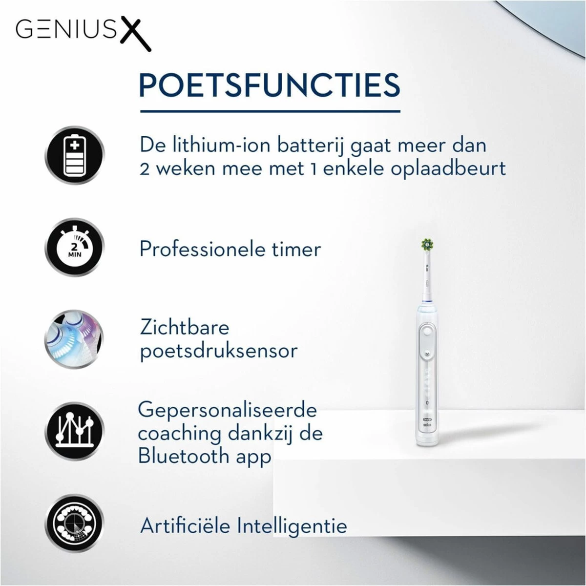 Oral B Oral-B Genius X - Wit - Elektrische Tandenborstel - Ontworpen Door Braun - 1 Handvat En 1 Opzetborstel 4 Oral B Oral-B Genius X - Wit - Elektrische Tandenborstel - Ontworpen Door Braun - 1 Handvat En 1 Opzetborstel - Afbeelding 3
