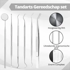 AdroitGoods 7 Delige RVS Tandarts Setje - Incl Haakje En Spiegel - Tandenstokers - Tandplak - Gebit Verzorging Setje -Mondverzorging 1200x1200 1269