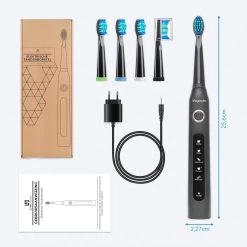 LifeGoods Elektrische Tandenborstel - Oplaadbaar - Veilig Voor Douche - 4 Opzetborstels - Zwart -Mondverzorging 1200x1200 291