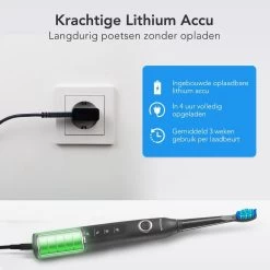 LifeGoods Elektrische Tandenborstel - Oplaadbaar - Veilig Voor Douche - 4 Opzetborstels - Zwart -Mondverzorging 1200x1200 293