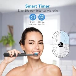 LifeGoods Elektrische Tandenborstel - Oplaadbaar - Veilig Voor Douche - 4 Opzetborstels - Zwart -Mondverzorging 1200x1200 295