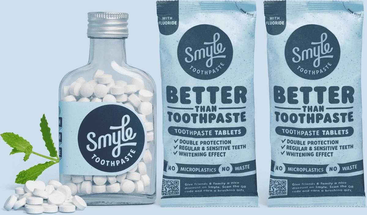 Smyle - Tandpasta Tabletten - Met Fluoride - Tandpasta Tabs + 2 Navulzakjes Van 65 Tabs 3 Smyle - Tandpasta Tabletten - Met Fluoride - Tandpasta Tabs + 2 Navulzakjes Van 65 Tabs