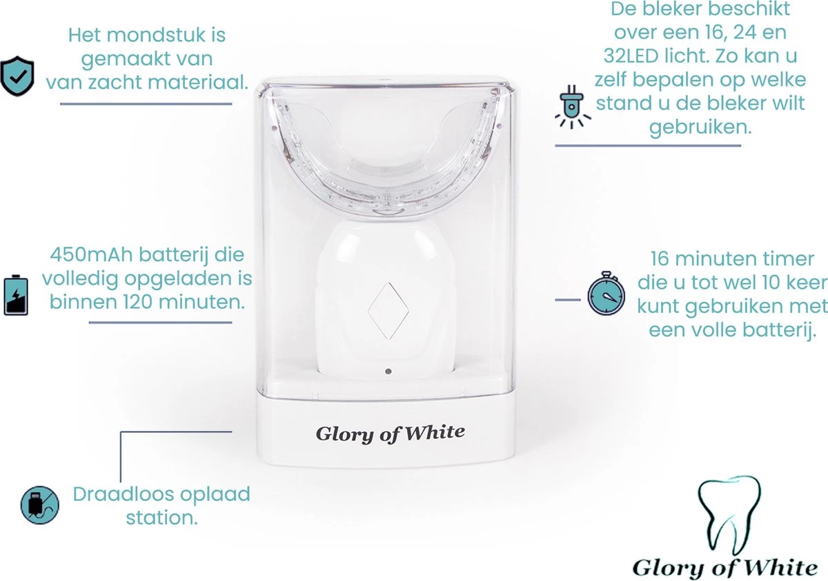 Tandenbleker Premium - Glory Of White - Professionele Tandenbleekset - Wittere Tanden - Tanden Bleken - Teeth Whitening - Zonder Peroxide 7 Tandenbleker Premium - Glory Of White - Professionele Tandenbleekset - Wittere Tanden - Tanden Bleken - Teeth Whitening - Zonder Peroxide - Afbeelding 5