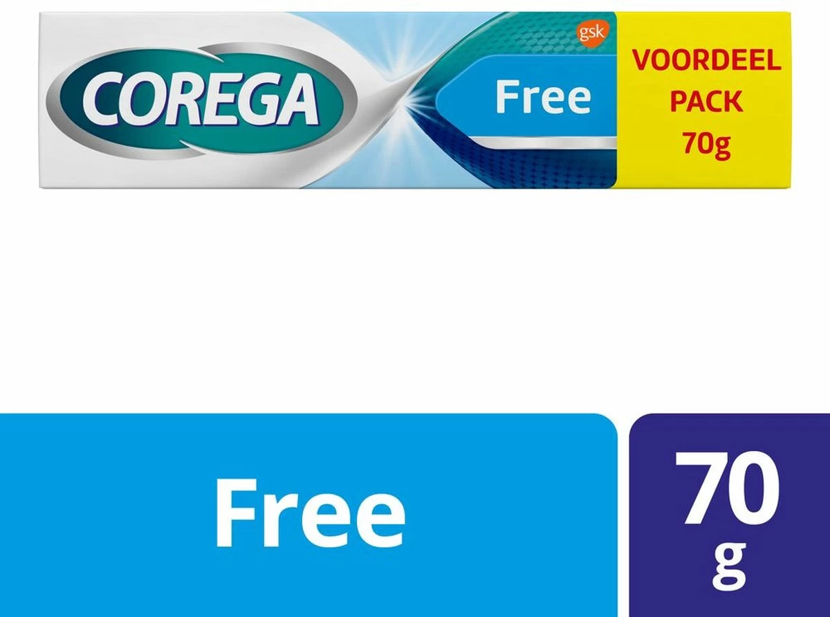 Corega Free Kleefcrème Voor Het Kunstgebit 70 G 3 Corega Free Kleefcrème Voor Het Kunstgebit 70 G