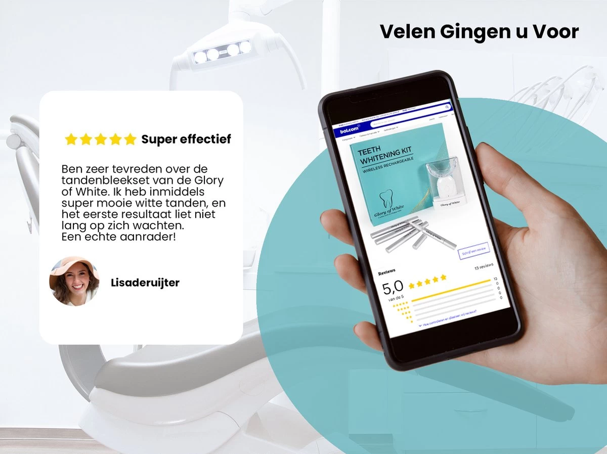 Tandenbleker Premium - Glory Of White - Professionele Tandenbleekset - Wittere Tanden - Tanden Bleken - Teeth Whitening - Zonder Peroxide 9 Tandenbleker Premium - Glory Of White - Professionele Tandenbleekset - Wittere Tanden - Tanden Bleken - Teeth Whitening - Zonder Peroxide - Afbeelding 7