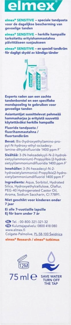 Elmex Sensitive Tandpasta 4 X 75ml - Voor Gevoelige Tanden - Voordeelverpakking 25 Elmex Sensitive Tandpasta 4 X 75ml - Voor Gevoelige Tanden - Voordeelverpakking -Mondverzorging 265x1200