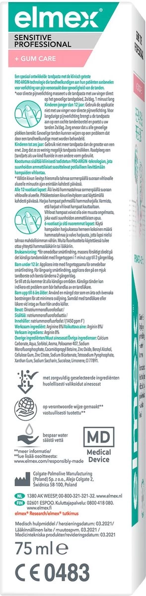 Elmex Sensitive Professional Tandpasta Repair & Prevent 4 X 75 Ml - Voor Gevoelige Tanden - Voordeelverpakking 4 Elmex Sensitive Professional Tandpasta Repair & Prevent 4 X 75 Ml - Voor Gevoelige Tanden - Voordeelverpakking - Afbeelding 2