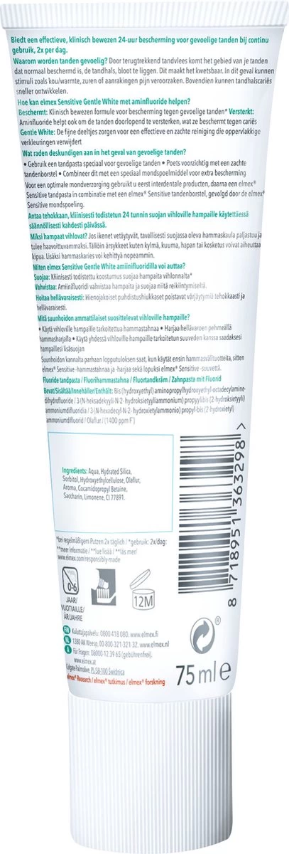 Elmex Sensitive Whitening Tandpasta 4 X 75ml - Voor Gevoelige Tanden - Voordeelverpakking 10 Elmex Sensitive Whitening Tandpasta 4 X 75ml - Voor Gevoelige Tanden - Voordeelverpakking - Afbeelding 8