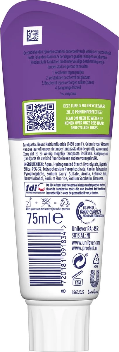 Prodent Anti-Tandsteen Tandpasta - 12 X 75 Ml - Voordeelverpakking 5 Prodent Anti-Tandsteen Tandpasta - 12 X 75 Ml - Voordeelverpakking - Afbeelding 3