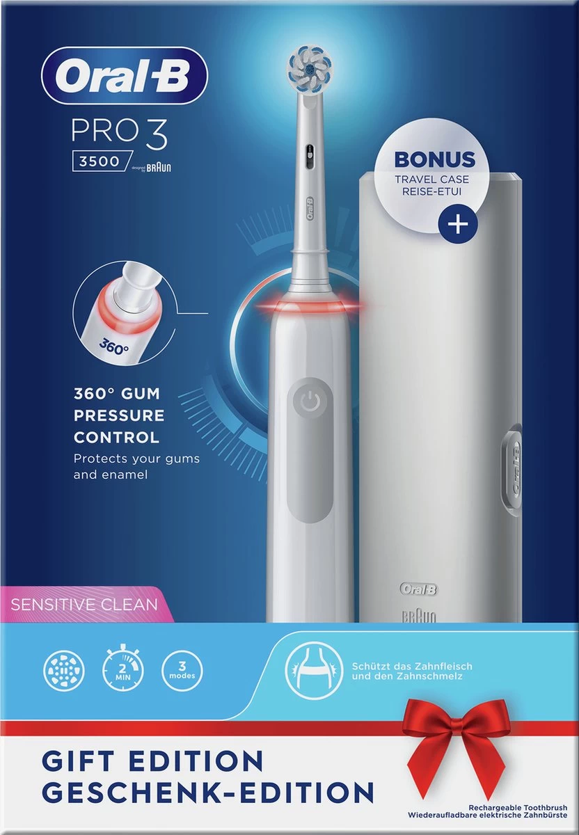 Oral B Oral-B Pro 3 - 3500 - Witte Elektrische Tandenborstel + Reisetui 4 Oral B Oral-B Pro 3 - 3500 - Witte Elektrische Tandenborstel + Reisetui - Afbeelding 2