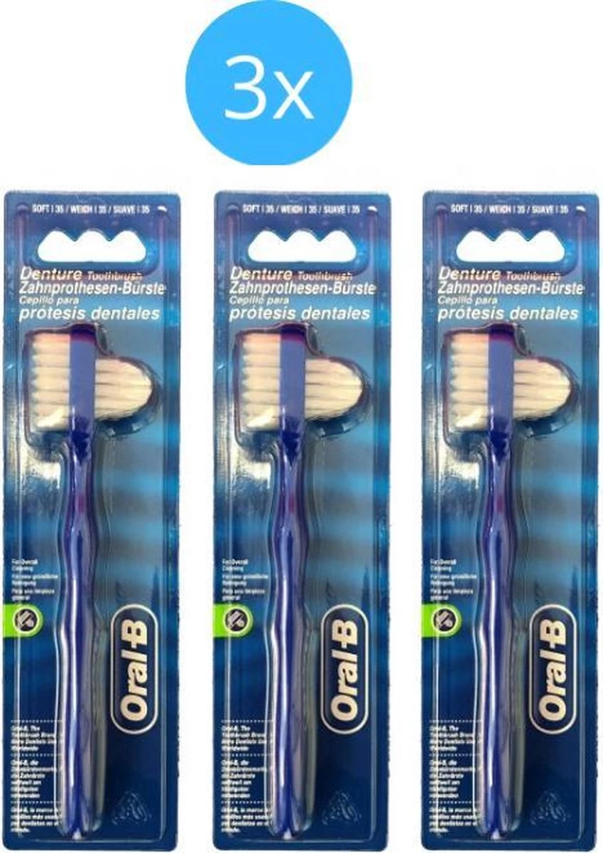 Oral B Oral-B Protheseborstel - 3 Stuks - Voordeelverpakking 3 Oral B Oral-B Protheseborstel - 3 Stuks - Voordeelverpakking