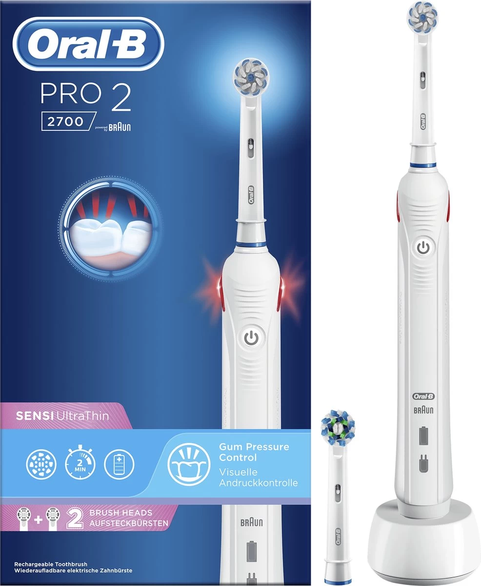 Oral B Oral-B Pro 2 2700 - Sensi Ultra Thin - Elektrische Tandenborstel - Wit 18 Oral B Oral-B Pro 2 2700 - Sensi Ultra Thin - Elektrische Tandenborstel - Wit - Afbeelding 16